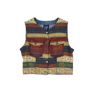 Vintage Gap Southwestern Aztec Print Denim Vest Small 90s Boho Tapestry Small